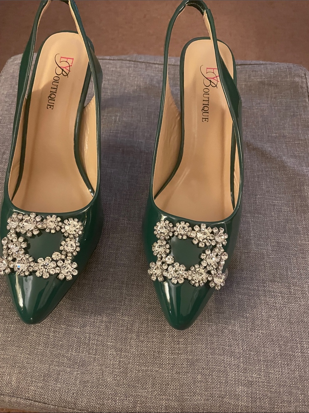 Green Jeweled Slingback Patent Pumps by LYBOUTIQUE